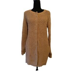 Wool Sweater Knit Long Cardigan Khaki Small